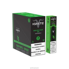 IGNITE V15 paquete de 10 bolígrafos vaporizadores manzana verde melocotón kiwi 8TR6J101 Ignite Vape Spain