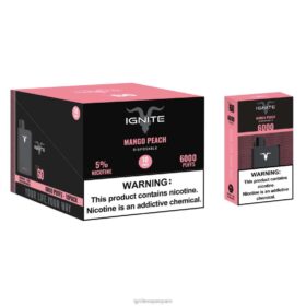 IGNITE V60 paquete de 10 bolígrafos vaporizadores durazno mango 8TR6J21 Ignite Vape Spain